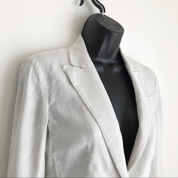 Theory One Button Linen Pin Striped White Blazer 0 - Picture 3 of 12